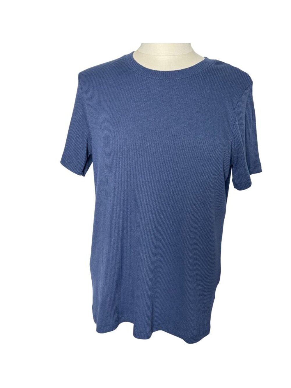 American Giant Womens Blue Ribbed T Shirt XL Crewneck Short Sleeve Made In USA